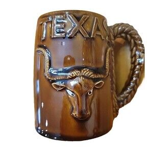 Texas Cowboy Steer Brown Mug Rodeo Rope Handle Southwest Western Souvenir Japan